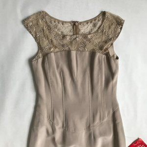 Laurence Kazar Sleeveless Taupe Beaded Evening Gown Size 8 — 100% Silk!